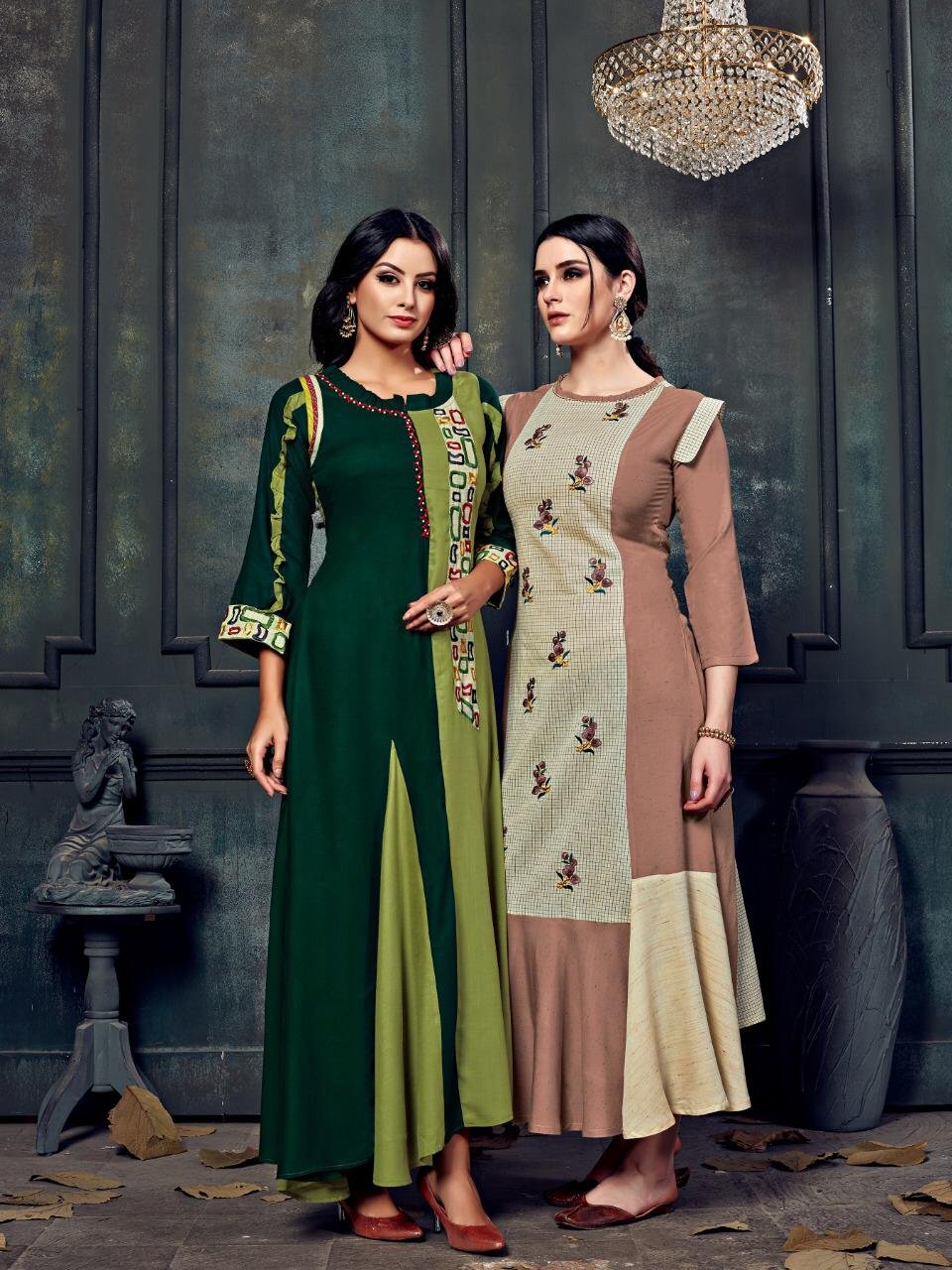 Black And Green American Crepe Kurti With Puff Sleeve Manufacturers Delhi,  Online Black And Green American Crepe Kurti With Puff Sleeve Wholesale  Suppliers India