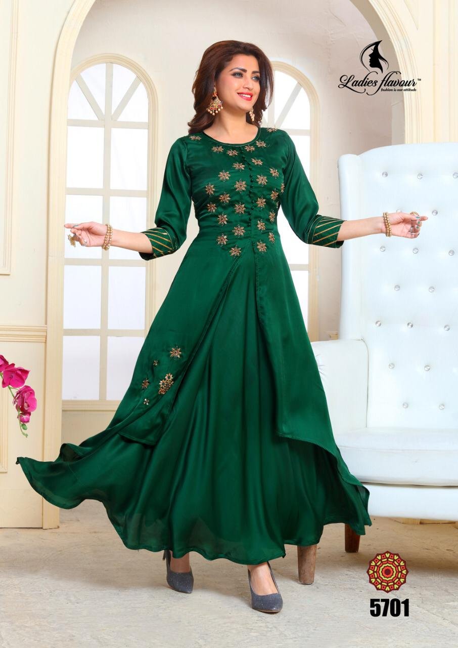 Ladies flavour lotus silk long gown style kurti wholesale exporter - SM  CREATION