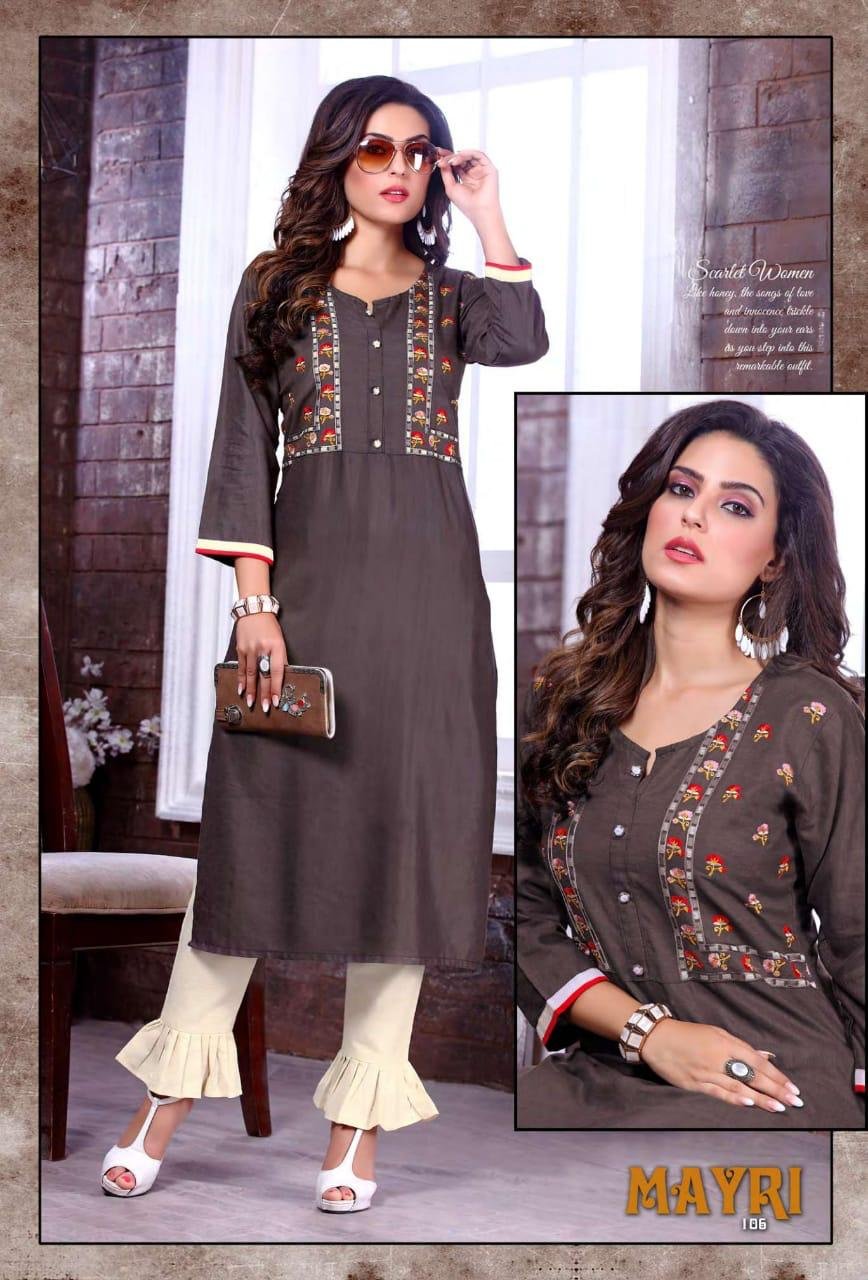 SMOKEY GREEN FANCY STRAIGHT KURTI