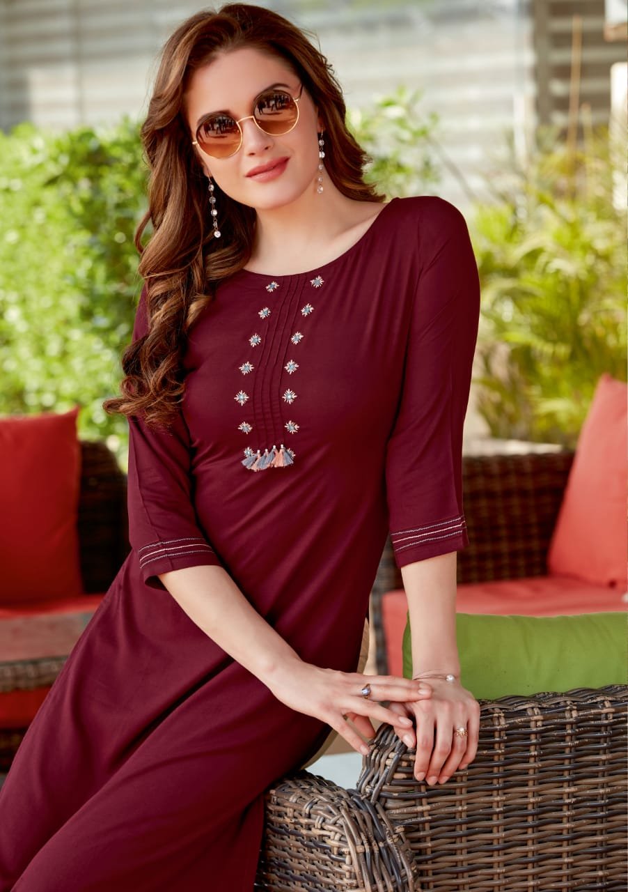 MITTOO PRESENT MOHINI VOL 3 BY RAYON SLUB LYCRA WITH EMBROIDERY WORK KURTI AT WHOLESALE PRICE