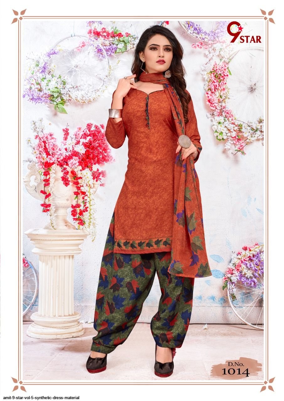 Buy BALMA Synthetic Printed Unstitched Dress Material Salwar Suit (Mustard  & Maroon) at Amazon.in