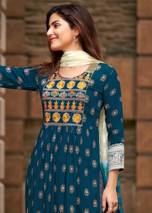 Blue Hills Orea Embroidery Fancy Straight Cut Kurti Collection Wholesale  Rate : Textilebuzz